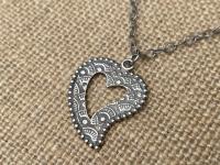 Sterling Silver Milagro Heart Pendant Necklace, Antique Replica, Mexican Milagro Heart, 18 inch sterling chain, Oxidized Heart Necklace