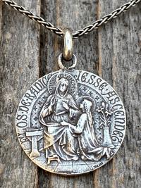 Sterling Silver St Anne Medal Pendant Necklace, French Artist Tricard, Antique Replica, Grandmother of Jesus, Patron Saint of Grandmothers