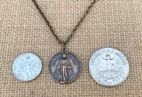 Bronze Miraculous Medal Pendant and Necklace, Antique Replica, Round Miraculous Medal, Our Lady of the Miracle, Blessed Virgin Mary. MM2