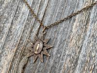 Bronze Sun Shaped Miraculous Medal Pendant Necklace, Antique Replica, Art Nouveau Miraculous Medal, Our Lady of Miracles Blessed Virgin Mary