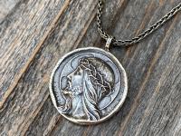 Sterling Silver Crowned Jesus Medal Pendant Necklace, French Antique Replica, Artists Augis and Mazzoni, Jesus Christ Pendant from France