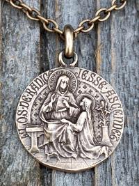 Bronze Saint Anne Medal on Necklace, Antique Replica, French Artist Louis Tricard, St Anne Pendant, Patron Saint of Grandmothers, St. Anne