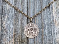 Bronze Saint Anne Medal on Necklace, Antique Replica, French Artist Louis Tricard, St Anne Pendant, Patron Saint of Grandmothers, St. Anne