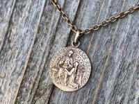 Bronze Saint Anne Medal on Necklace, Antique Replica, French Artist Louis Tricard, St Anne Pendant, Patron Saint of Grandmothers, St. Anne