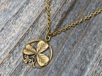 Antique Gold St. Patrick Shamrock Pendant Medal Necklace, Antique Replica, Saint Patrick Shamrock, St Patrick Doctrine of Trinity, Ireland