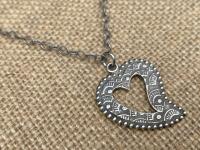 Sterling Silver Milagro Heart Pendant Necklace, Antique Replica, Mexican Milagro Heart, 18 inch sterling chain, Oxidized Heart Necklace