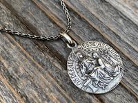 Sterling Silver St Anne Medal Pendant Necklace, French Artist Tricard, Antique Replica, Grandmother of Jesus, Patron Saint of Grandmothers