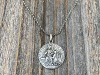 Sterling Silver St Anne Medal Pendant Necklace, French Artist Tricard, Antique Replica, Grandmother of Jesus, Patron Saint of Grandmothers