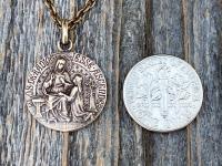 Bronze Saint Anne Medal on Necklace, Antique Replica, French Artist Louis Tricard, St Anne Pendant, Patron Saint of Grandmothers, St. Anne