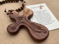 Large Walnut Palm Cross and Yellow Tigereye Gemstone Rosary,  Hand-carved byRon PalmCross Crucifix, Big Comfort Cross Rosary, Couples Rosary