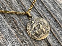 Antique Gold St Anne Medal Pendant Necklace, Antique Replica, French Artist Louis Tricard, Holy Anna Ora Pro Nobis, Saint Anne Pray for Us