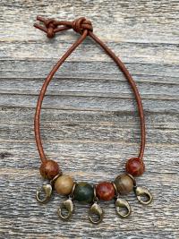 Leather Loop for Religious Medals, Crosses and Crucifixes, Bronze with Cherry Creek Jasper Gemstones, Praying and carrying religious medals