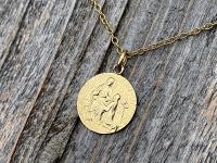 Gold Saint Anne Medal Pendant Necklace, French Antique Replica, Artist Tricard, Patron Saint of Grandmothers, St Anne Medallion, Gold Bronze