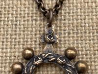 Bronze Rose Themed, Finger Rosary Ring, Necklace, French Antique Replica, Rosary Ring Pendant, Cross with Roses, Bronze Dizainier on Chain