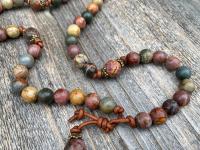 Large Comfort Cross Rosary, Bronze & Gemstone Bead Rosary with Red Cherry Creek Jasper Stones, Artisan Rosary Decor, Family Heirloom Rosary