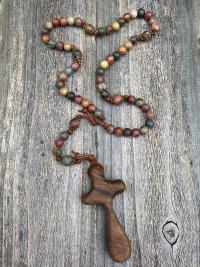 Large Comfort Cross Rosary, Bronze & Gemstone Bead Rosary with Red Cherry Creek Jasper Stones, Artisan Rosary Decor, Family Heirloom Rosary