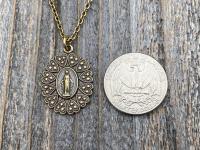 Antique Gold Miraculous Medal Pendant Necklace, Antique Replica, Blessed Virgin Mary Medal, Our Lady of Miracles, Immaculate Virgin Mary MM5