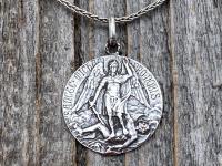 Antique replica of a very rare Louis Tricard St Michael the Archangel medallion from France.