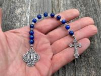 Sterling Silver St. Raphael the Archangel Chaplet, Kyanite Gemstone Prayer Beads, Angel of Healing, Saint Illness, Patron Saint of Healing