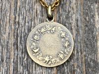 Antique Gold St Anne Medal Pendant Necklace, Antique Replica, French Artist Louis Tricard, Holy Anna Ora Pro Nobis, Saint Anne Pray for Us