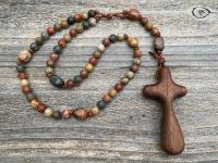 Large Rosary, Walnut Comfort Cross, Palm Cross, Red Cherry Creek Jasper Gemstones, Oversized Rosary, Wall Rosary, Couples Rosary, Heirloom