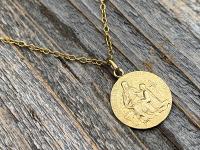 Gold Saint Anne Medal Pendant Necklace, French Antique Replica, Artist Tricard, Patron Saint of Grandmothers, St Anne Medallion, Gold Bronze