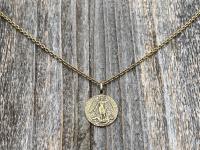 Antique Gold St Michael Medal Pendant Necklace, Rare French Antique Replica, Artist Louis Tricard, Ora Pro Nobis, Saint Michael Pray for Us