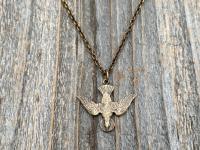 Bronze Holy Spirit Dove Pendant Necklace, French Antique Replica, Descending Dove Pendant, Descending Holy Spirit, Holy Spirit Necklace