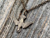 Bronze Holy Spirit Dove Pendant Necklace, French Antique Replica, Descending Dove Pendant, Descending Holy Spirit, Holy Spirit Necklace