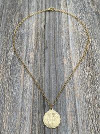 Gold Sacred Heart of Jesus and Immaculate Heart of Mary Medal Pendant Necklace, Antique Replica, Twin Hearts Medal Pendant, Catholic Medal