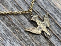 Antique Gold Holy Spirit Dove Pendant Necklace, French Antique Replica, Descending Dove Pendant, Descending Holy Spirit Dove Necklace, Bird