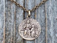 Bronze Saint Anne Medal on Necklace, Antique Replica, French Artist Louis Tricard, St Anne Pendant, Patron Saint of Grandmothers, St. Anne