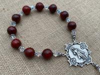 Sterling Silver Divine Mercy Chaplet Rosary, Antique Replica Large Medals, Jasper Gemstones, Swarovski Crystals, One of a Kind Artisan Piece