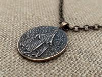 Bronze French Miraculous Medal Pendant, Adjustable Length Necklace, Antique Replica, Blessed Virgin Mary Medal,  Medallion from France, MM1