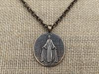 Bronze French Miraculous Medal Pendant, Adjustable Length Necklace, Antique Replica, Blessed Virgin Mary Medal,  Medallion from France, MM1