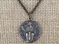 Bronze Notre Dame du Rosaire, Our Lady of the Rosary Pray for Us, Antique Replica, Medal Pendant Necklace, French Art Nouveau Marian Medal