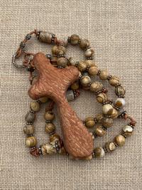 Large Rosary, Australian Lacewood Comfort Cross, Palm Cross, Bronze Beads, Picture Jasper Gemstones, Oversized Rosary, Wall Rosary, Heirloom