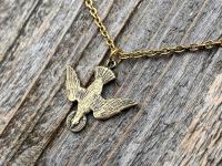 Antique Gold Holy Spirit Dove Pendant Necklace, French Antique Replica, Descending Dove Pendant, Descending Holy Spirit Dove Necklace, Bird