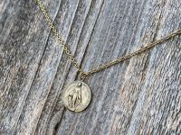 Antique Gold Round Miraculous Medal Pendant Necklace, Antique Replica, Miraculous Medallion, Blessed Virgin Mary Pendant, Lady of Grace, MM2