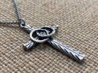 Sterling Silver Marriage Cross Wedding Rings Antique Replica Necklace Marriage Wedding Gift Christian Bride Groom Husband Wife Unisex Chain