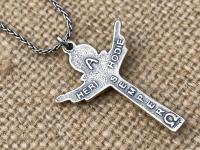 Sterling Silver Trinity Crucifix Pendant Necklace, Antique Replica, Father Son and Holy Spirit 3-in-1 Crucifix, Latin "A HERI HODIE SEMPER"