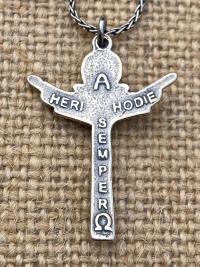 Sterling Silver Trinity Crucifix Pendant Necklace, Antique Replica, Father Son and Holy Spirit 3-in-1 Crucifix, Latin "A HERI HODIE SEMPER"