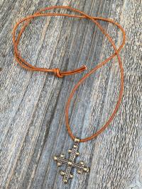 Antique Gold Coptic Trinity Cross Pendant, Gold Chain or Leather Cord Necklace, Antique Replica from 19th C, Large Christian Cross Pendant