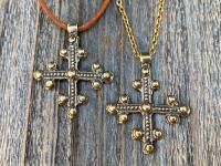 Antique Gold Coptic Trinity Cross Pendant, Gold Chain or Leather Cord Necklace, Antique Replica from 19th C, Large Christian Cross Pendant