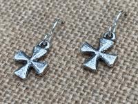 Sterling Silver Small Cross Earrings, Dangling Crosses on French Hooks, African Antique Replicas, Petite Cross Earrings, Confirmation Gift