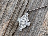 Sterling Silver Blessed Virgin Mary Medal Pendant Necklace, Antique Replica, Radiant Our Lady Medal, Our Lady of the Rosary Pendant, Cross