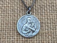 Sterling Silver St Gerard Majella Medal Pendant Necklace, French artist Penin, Antique Replica, Patron Saint of Expectant Mothers, Fertility