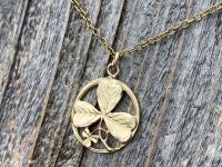 Gold Shamrock Pendant Necklace, Saint Patrick Doctrine of Trinity Medal, Antique Replica, Holy Trinity Medal, Irish Catholic Gift Necklace