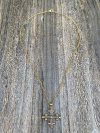 Antique Gold Coptic Trinity Cross Pendant, Gold Chain or Leather Cord Necklace, Antique Replica from 19th C, Large Christian Cross Pendant