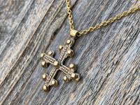 Antique Gold Coptic Trinity Cross Pendant, Gold Chain or Leather Cord Necklace, Antique Replica from 19th C, Large Christian Cross Pendant